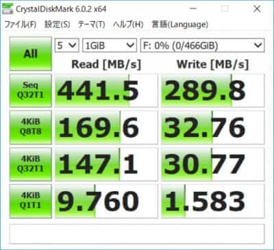 crystaldiskmark SAMSUNG T5外付けSSD 転送スピードUSB-C3.1Gen1