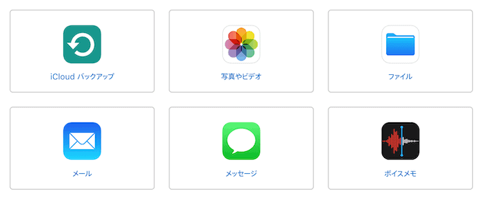 iCloudストレージの保存データ